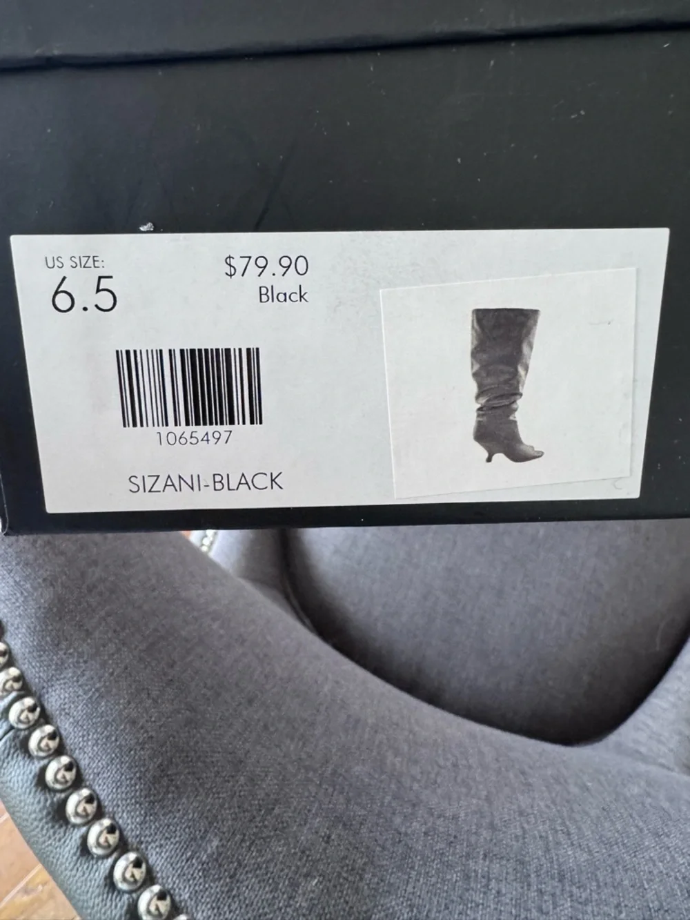 Black Slouchy Knee-High Boots Peep Toe Kitten Heel Size 6.5